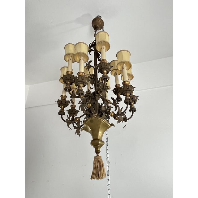Brown French 10-Light Chandeliers in Wrought Iron and Brass, 1980s, Set of 2 For Sale - Image 8 of 11