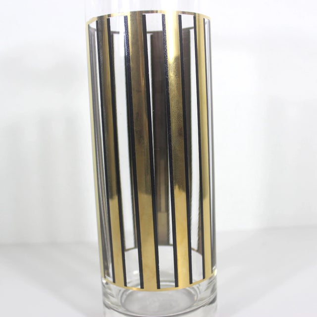 Mid Century Modern Cocktail Mixer With Stir Stick Culver 24k Gold and Black Striped Glass, Signed For Sale - Image 9 of 11