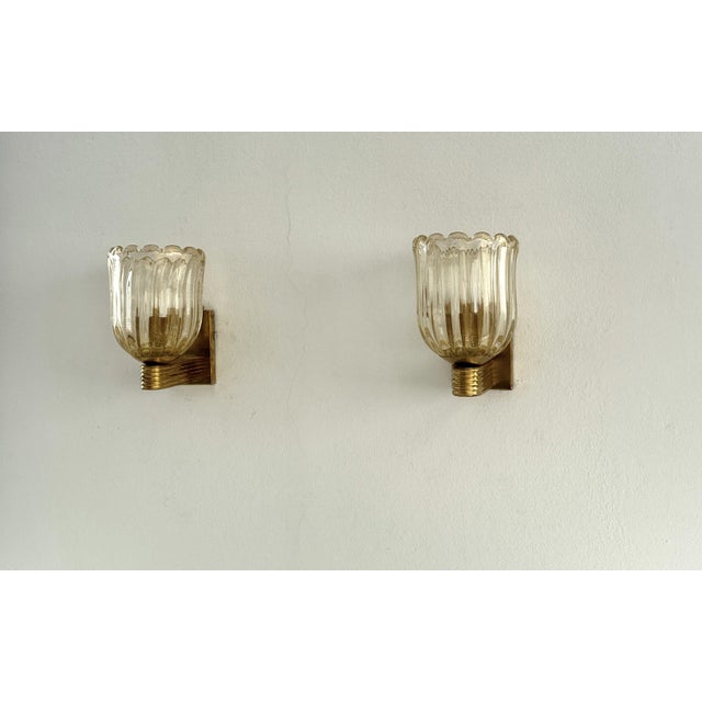 Art Deco Italian Murano Crystal Glass and Brass Wall Sconces, 1990s, Set of 2 For Sale - Image 9 of 14