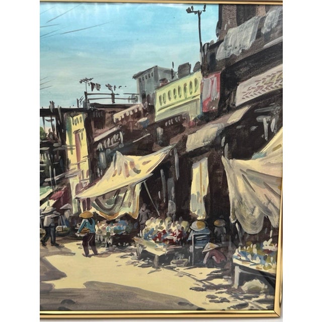 Street Art Vintage Watercolor Painting Hanoi Street Scene Vietnam Signed Dated 1994 Framed For Sale - Image 3 of 5