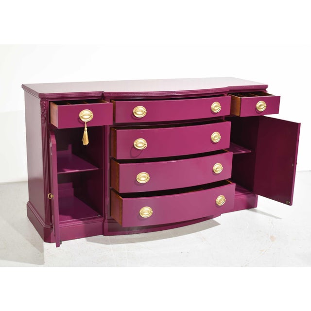 Dark Pink Mid Century Federal Style Curve Front Buffet by White Furniture - Newly Painted For Sale - Image 8 of 12