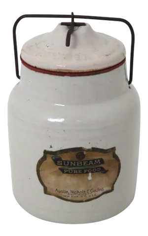 Antique American Stoneware Clamp Seal Top Red Currant Jelly Jar With Original Label