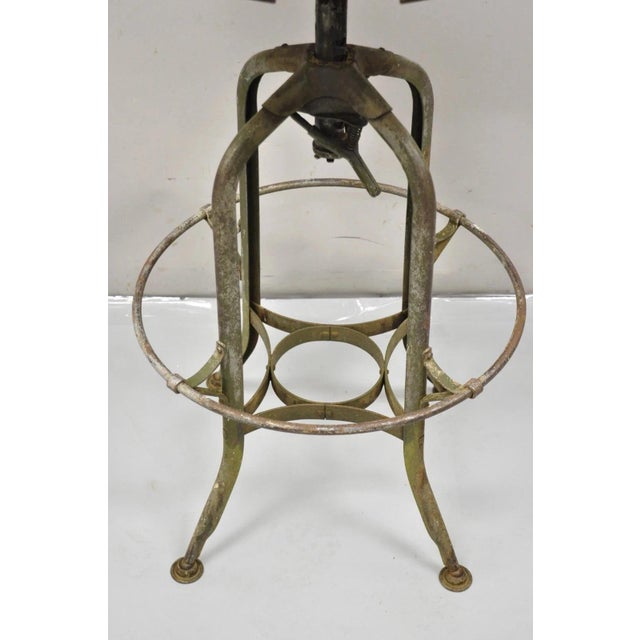 Early 20th Century Industrial Toledo Metal Co Steel & Wood Adjustable Drafting Stool Chair For Sale In Philadelphia - Image 6 of 12