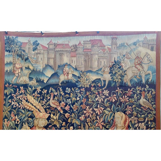 19th-Century Wool and Silk Tapestry — Medieval Courtly Scene For Sale - Image 9 of 13