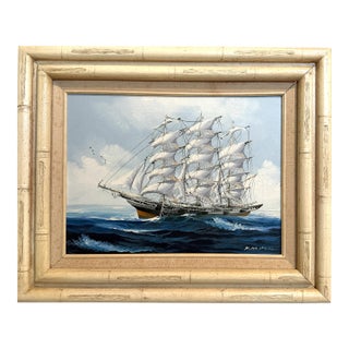 K.Maskell Oil Painting Tall Ship at Sea Maritime Nautical Ocean Seascape, Framed For Sale