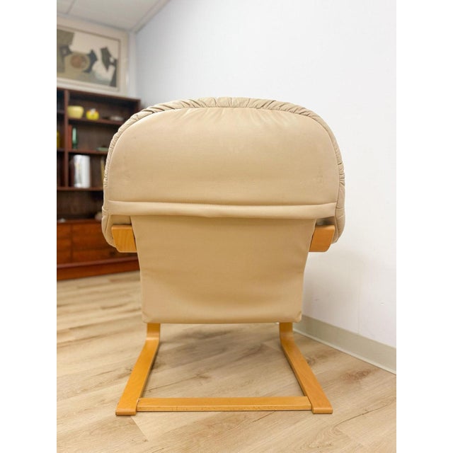 Danish Made Tan Leather Cantilever Armchair Vintage MCM by Verikon Furniture For Sale In Tampa - Image 6 of 13