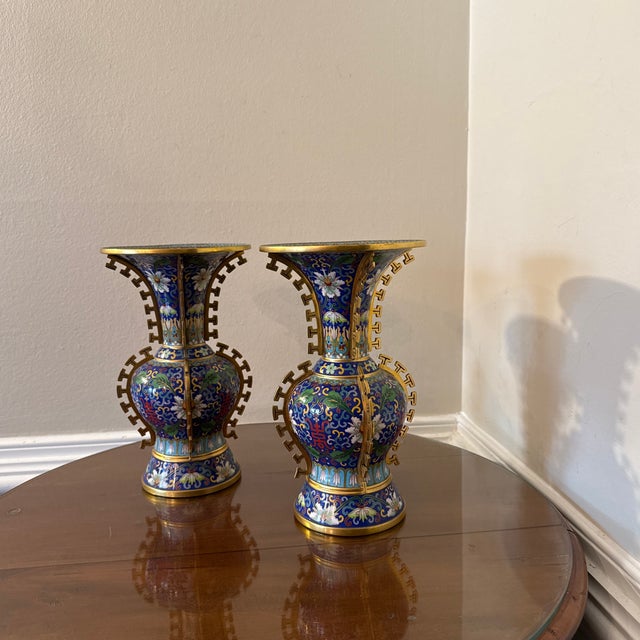 Early 20th Century Blue Cloisonne Vases - A Pair For Sale In Atlanta - Image 6 of 10