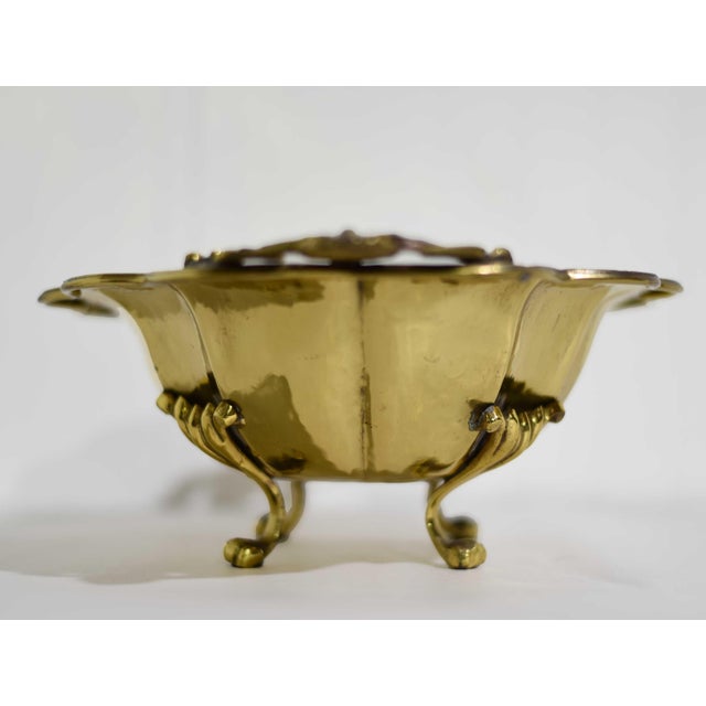 Mid Century Hammered Brass Scalloped Brass Footed Bowl Cachepot For Sale - Image 10 of 13