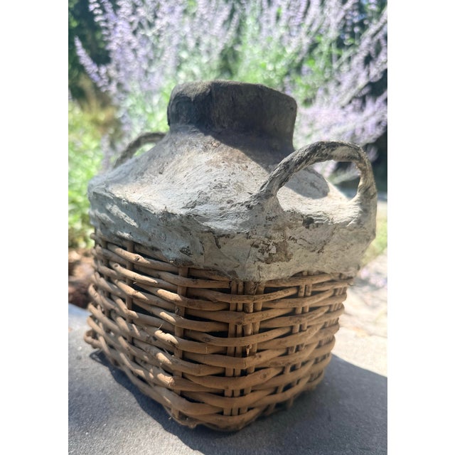 Contemporary Vintage Artisanal Chinese Clay Vessel, Jar, Encased in a Basket Made of Woven Shanxi Willow For Sale - Image 3 of 12