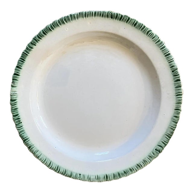 Antique Early 19th Century English Pearlware Green Feather Edge Plate For Sale