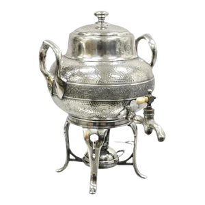 Antique Victorian Silver Plated Hand Hammered Samovar Coffee Pot Warmer