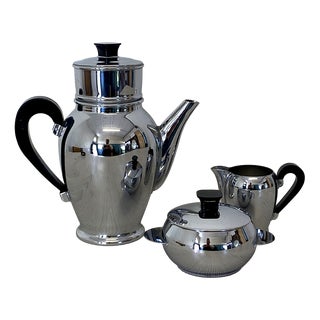 Vintage Chrome Coffee Set from Baumlin, 1950s, Set of 3 For Sale