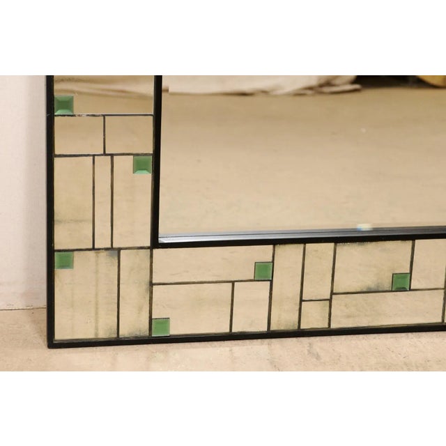 Green Vintage Mirror With Geometric Mirror Border and Green Colored Accents For Sale - Image 8 of 11