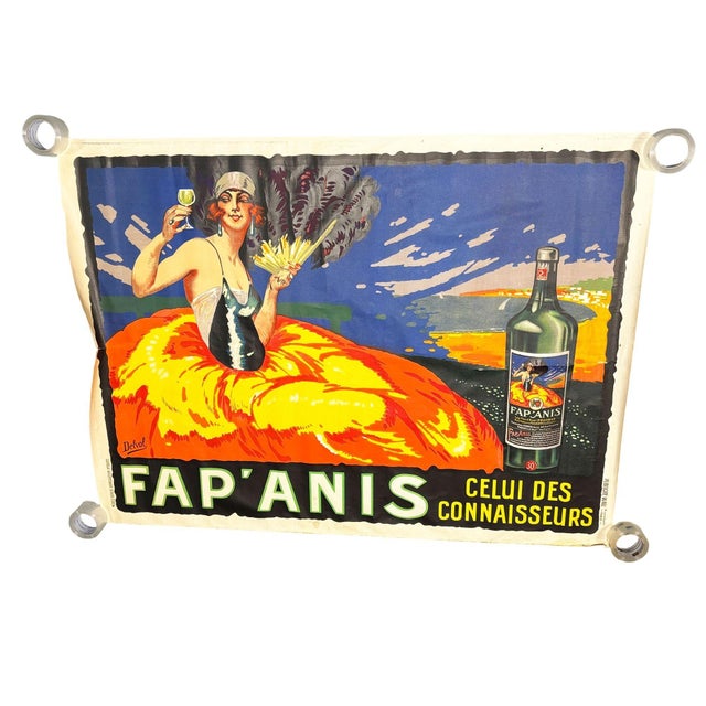 Bold and beautifully atmospheric This Large 5' long original French advertising poster for Fap Anis created in 1935 by...