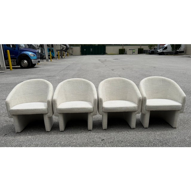 2000 - 2009 Set of 4 Lievo Noah Cream Boucle' Mid-Century Modern Armchairs For Sale - Image 5 of 10