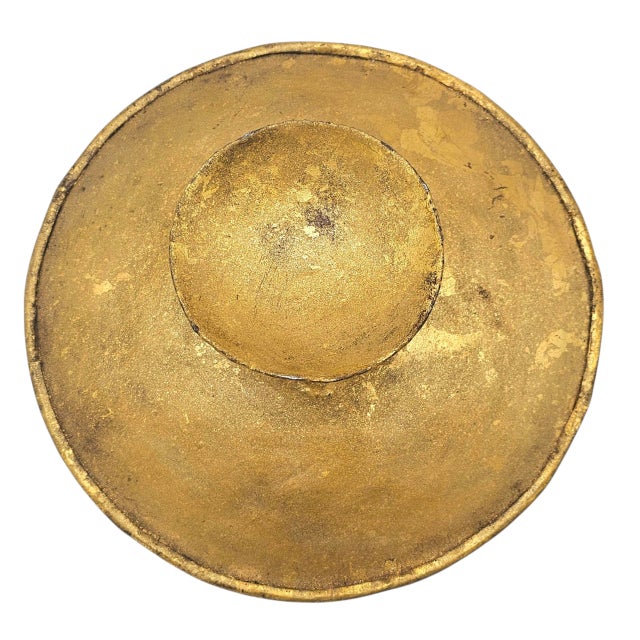 Gold Handmade Gold Leaf Metal Pedestal Bowl With Rolled Edge Offering Bowl 11.375" For Sale - Image 8 of 8