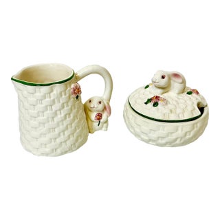 1980s Boho Chic Whimsical Easter Bunny Creamer & Sugar Bowl - Set of 2 For Sale