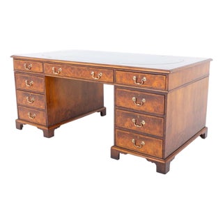Georgian Revival Walnut Pedestal Gentleman's Desk For Sale