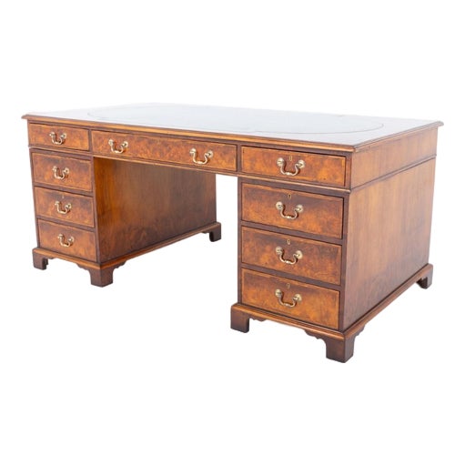 Georgian Revival Walnut Pedestal Gentleman's Desk For Sale