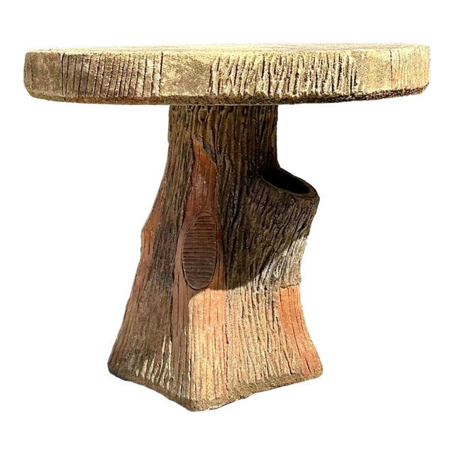 Vintage Patinated Faux Bois Concrete Table For Sale