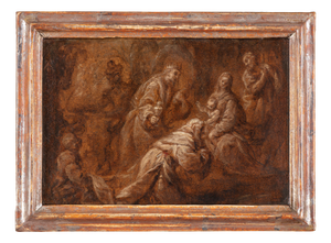 Giuseppe Nuvolone, Adoration of the Magi, Oil on Paper Applied to Canvas, 17th Century, Framed