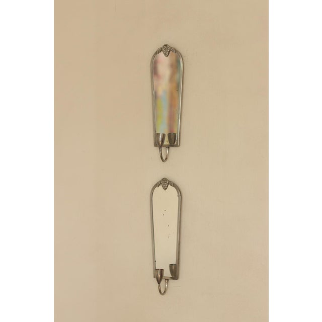 Mid-Century Modern Swedish Pewter Sconces with Mirror, Set of 2 For Sale - Image 9 of 18