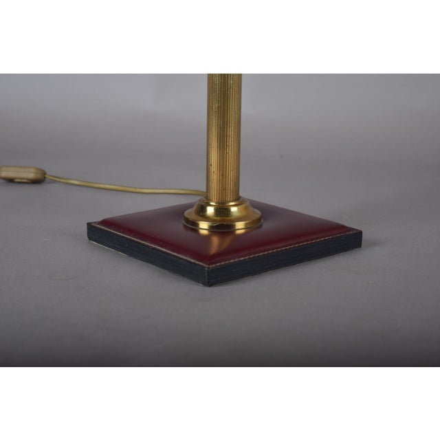 Brass Table Lamp with Leather Base in the style of Jacques Adnet, 1960s For Sale - Image 4 of 11