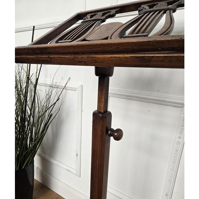 Wood Italian Wooden Lyre Shaped Adjustable Floor Book Stand, 1980s For Sale - Image 7 of 9