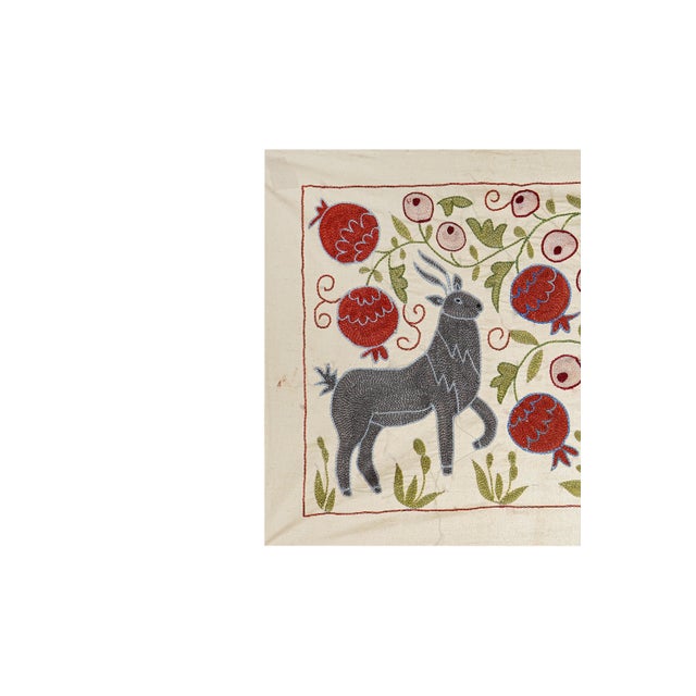Uzbek Suzani Animal Cotton Tablecloth For Sale - Image 4 of 10