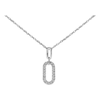 14K White Gold Diamond Accent Paperclip Pendant Necklace For Sale