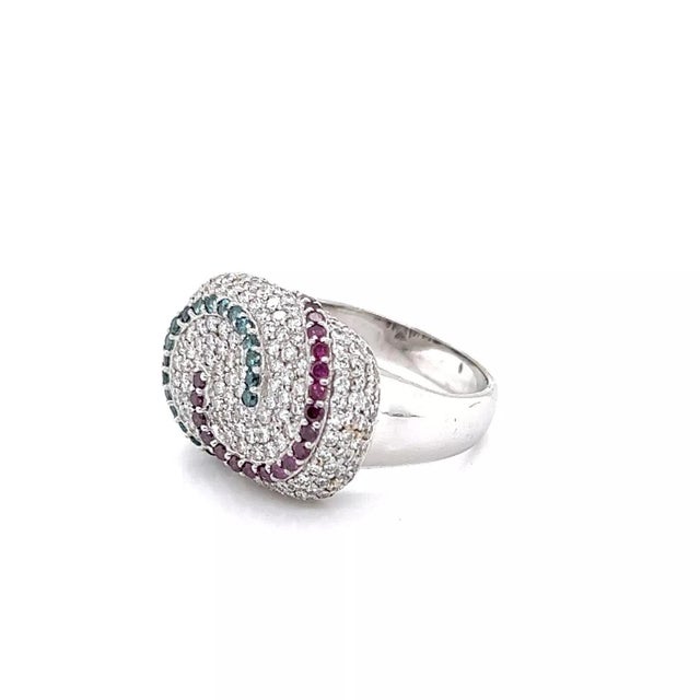 Multi Colored Diamond Swirl 14k White Gold Cocktail Ring, Size 7 For Sale In Miami - Image 6 of 8