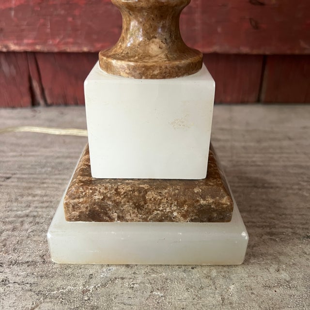 Vintage Italian Marble & Alabaster Urn Lamp 13" Elegant Design With Brass Accents For Sale - Image 15 of 18