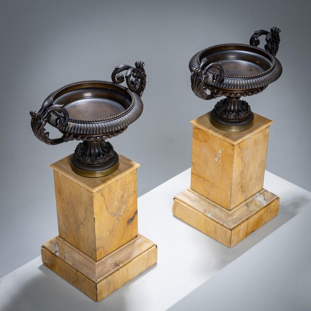 Bronze Tazzas on Siena Marble Pedestals, Set of 2 For Sale - Image 4 of 10