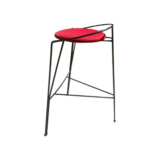 Vintage Vecta Postmodern Black Metal & Red Upholstered Bar Stools – Set of 6 For Sale - Image 9 of 9