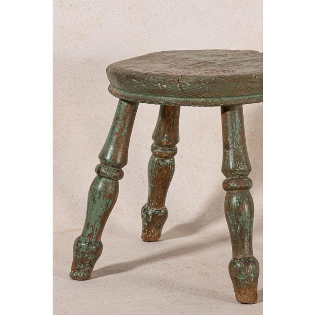 Antique Green Painted Turned Milk Stool