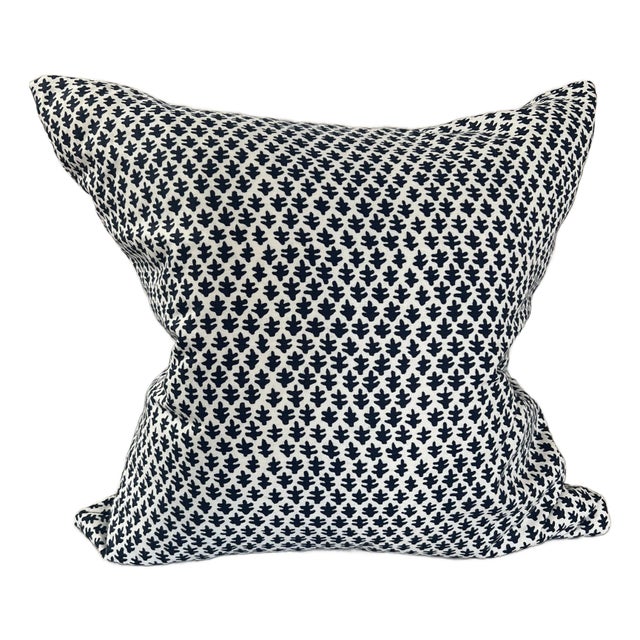 Sister Parish Indigo Burmese in Ink Blue Linen 22” Square Pillow For Sale