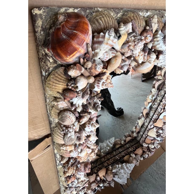 Sculpture Materials Vintage Coastal Seashell Wall Mirror – Handcrafted Shell Art For Sale - Image 7 of 10
