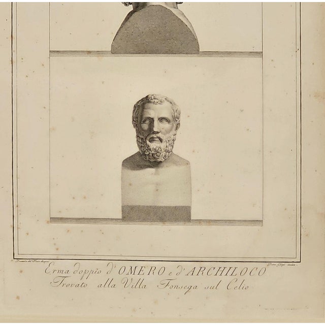 Engraving of Bust of Homer and Archilochus, Italy Circa 1800 For Sale - Image 4 of 4