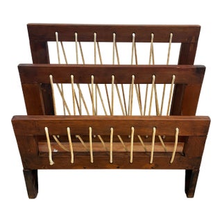 Vintage Danish Modern Style Wood Magazine Rack With Rope Lacing For Sale