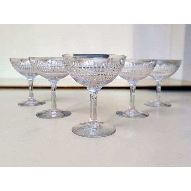Baccarat Antique Crystal Champagne Glasses with Nancy Pattern from Baccarat, 1890s, Set of 6 For Sale - Image 4 of 12