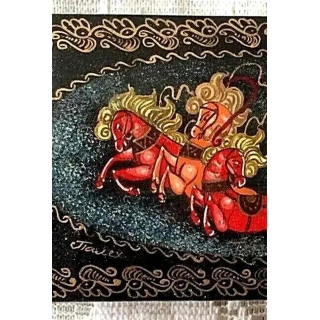 1920s Antique Hand Painted Signed Christmas Sleigh Lacquerware Box For Sale - Image 10 of 12