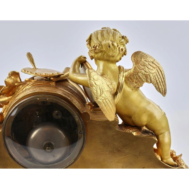 Metal Allegories of Painting Mantel Clock in Gilded Bronze, Early 20th Century For Sale - Image 7 of 11