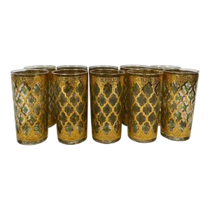 Set of 10 Vintage Culver Highball Glasses With 22-Karat Gold Valencia Design