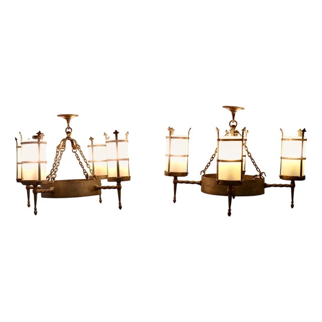 Arts and Crafts 4 Arm Pendant Lights, 1920, Set of 2 For Sale