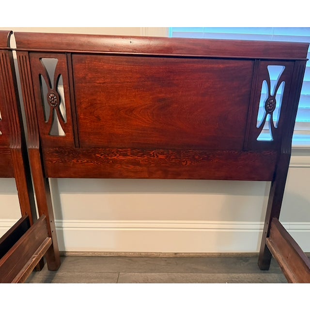 Wood Vintage Federal Carved Mahogany Twin Beds, Pair For Sale - Image 7 of 16