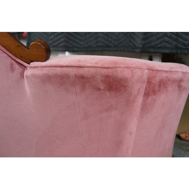 Antique Victorian American Empire Serpentine Walnut Pink Camelback Sofa Loveseat For Sale - Image 15 of 15