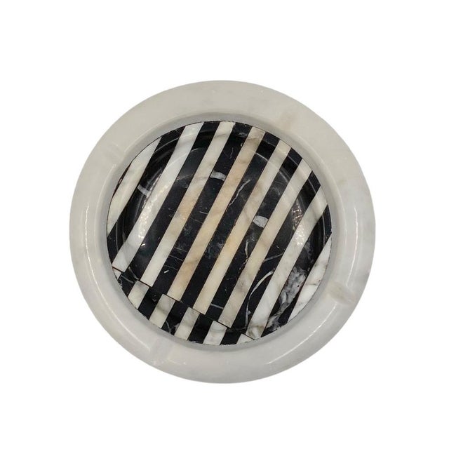 Black and White Marble Inlays Ashtray, 1970s For Sale - Image 10 of 18