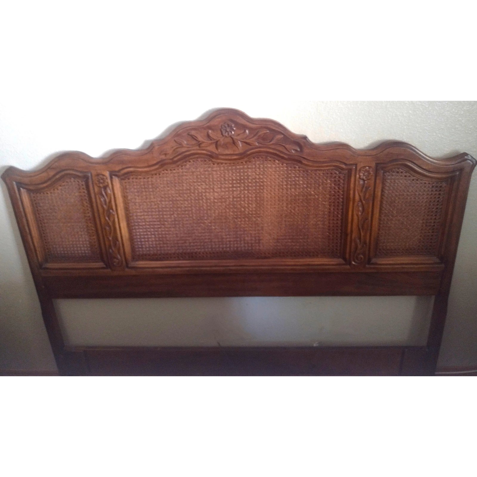 1970s Vintage Drexel Heritage "Cabernet Ii" Cane Panel Queen Headboard – French Provincial Elegance