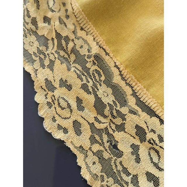 Large Vintage Mustard Yellow Lace Trimmed Table Cloth 66" by 82" For Sale - Image 4 of 7