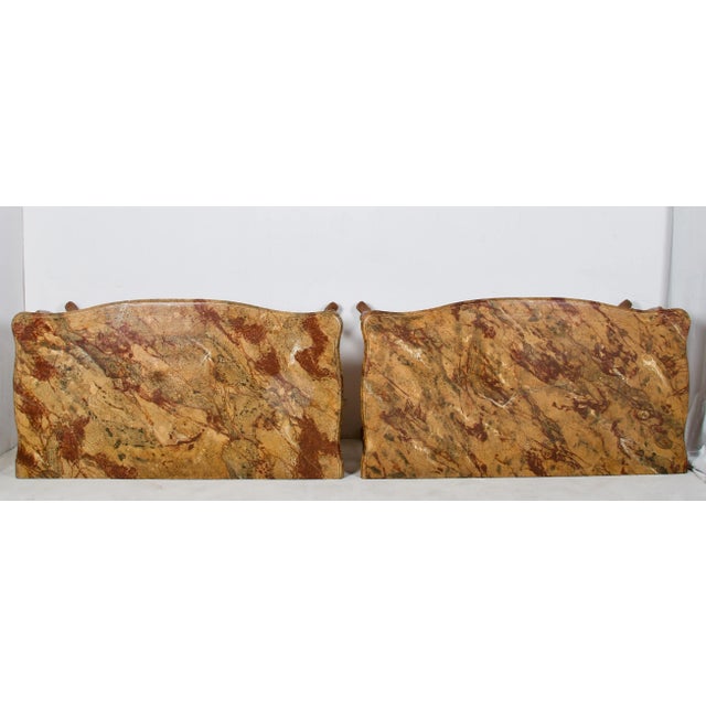 Pair of Painted and Gilded Consoles, Faux Marble Top, Haute Hollywood For Sale - Image 12 of 12